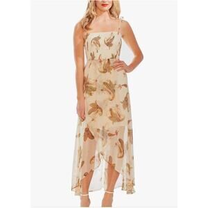 Vince Camuto Womens M Cream Floral Faux Wrap Sheer Sleeveless Maxi Dress NEW
